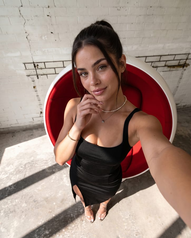 Nia, red chair